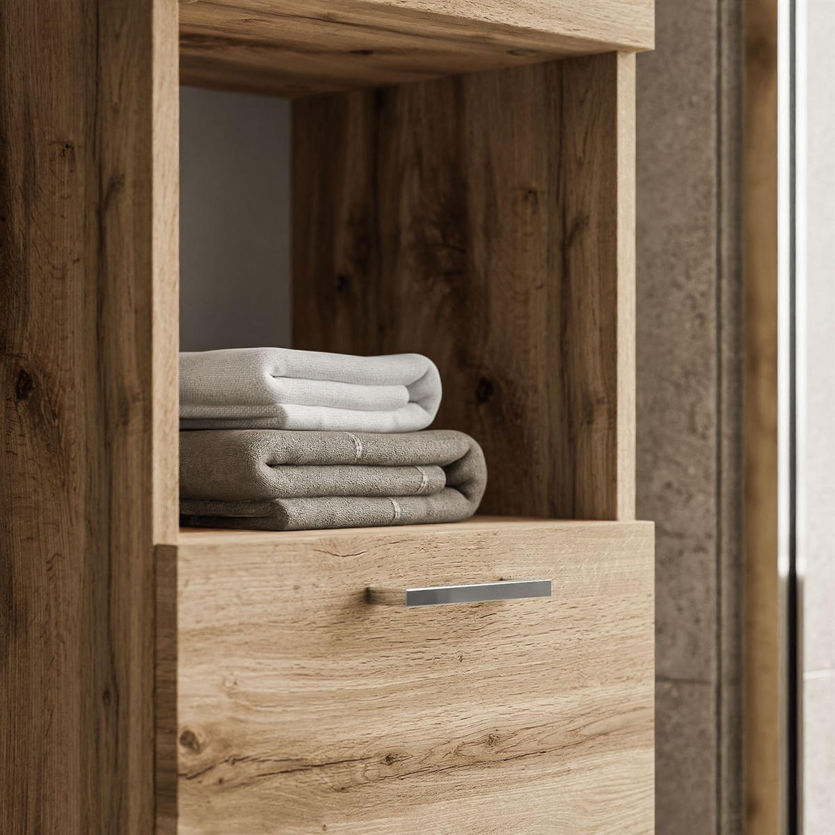 BADMÖBEL-SET LUMIRE LOFT Wotan Eiche mit Spiegel - Braun, Holzwerkstoff (80/52/46cm) - Lookway