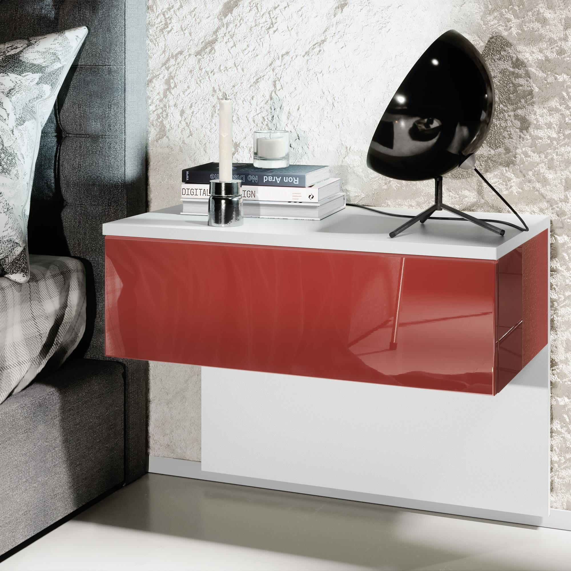 NACHTTISCH Sleep Fronten in Bordeaux Hochglanz - Bordeaux, Holzwerkstoff (60/46/35cm) - Vladon