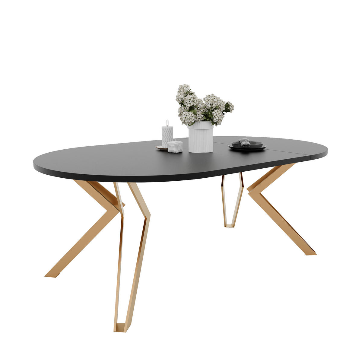 ESSTISCH ausziehbar aus MDF, Schwarz - Goldfarben/Schwarz, Holzwerkstoff (120/120/76cm) - Idohome