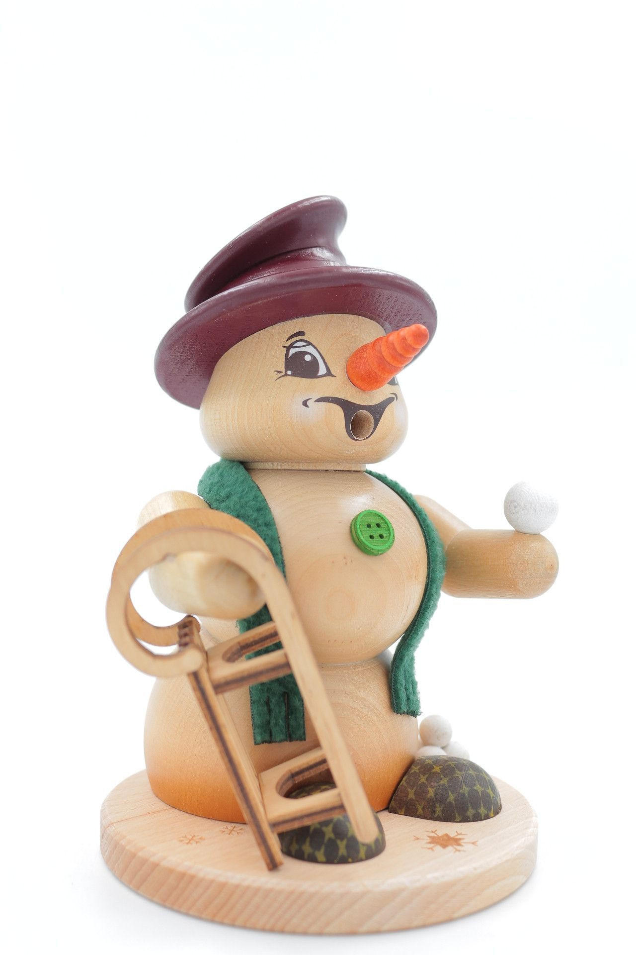 RAUCHFIGUR Schneemann Natur Schlittenfahrer 19 cm - Multicolor, Holz (15/19/0.1cm)