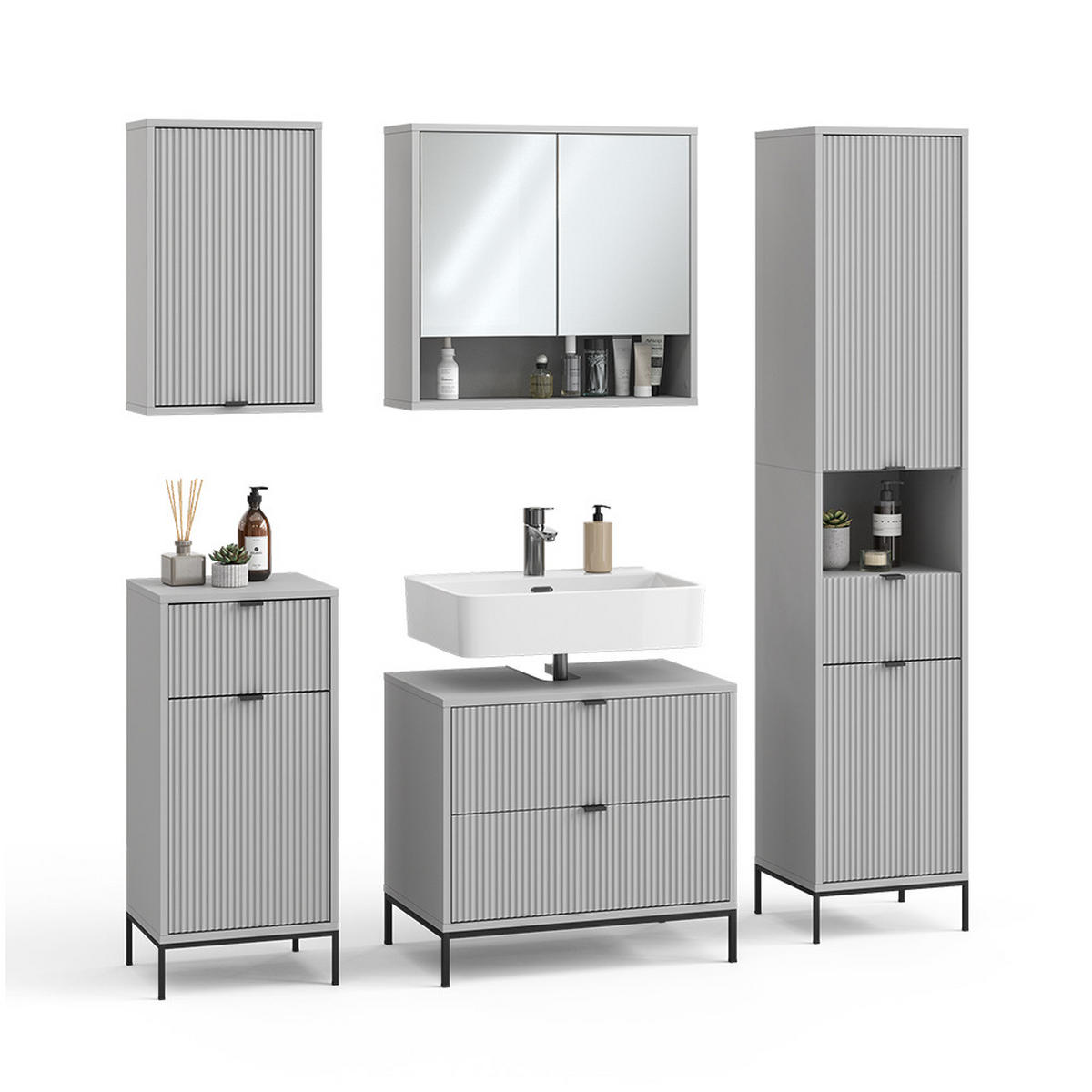 BADMÖBEL-SET Eliza Grau 5 Teile - Grau, Holzwerkstoff (70/63/45.1cm) - Vicco