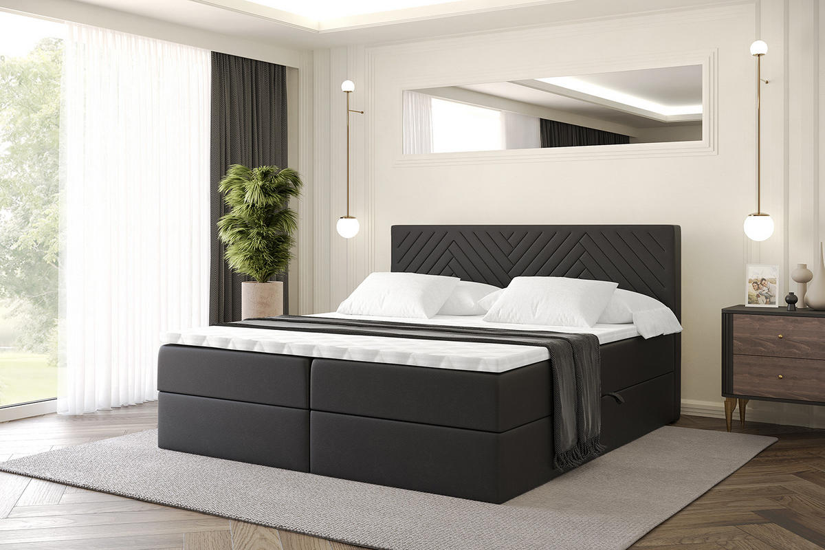 BOXBETT mit Matratze H4 und Lattenrost - VEXA - 160x200 - Schwarz Kunstleder - Schwarz, Holzwerkstoff/Kunststoff (160/200cm) - ALTDECOR