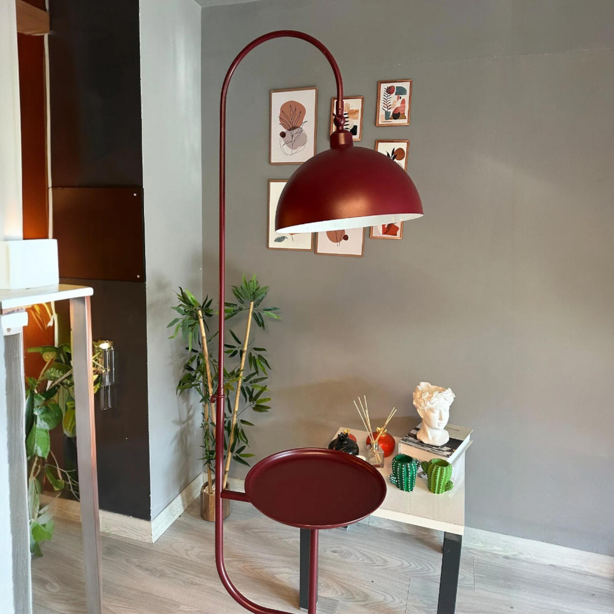 STEHLAMPE Gorkiede aus Metall mit Dimmer und Ablage - Bordeaux, Metall (37/37/170cm) - Bamyum
