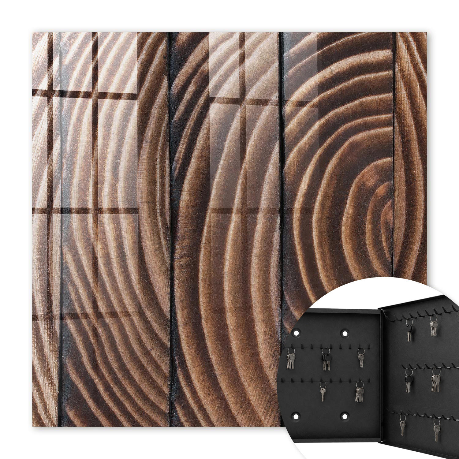 SCHLÜSSELBOX Schwarz 30x30 cm- Türöffnung nach rechts - Holzwellen - Braun, Metall (30/30/5cm) - TULUP