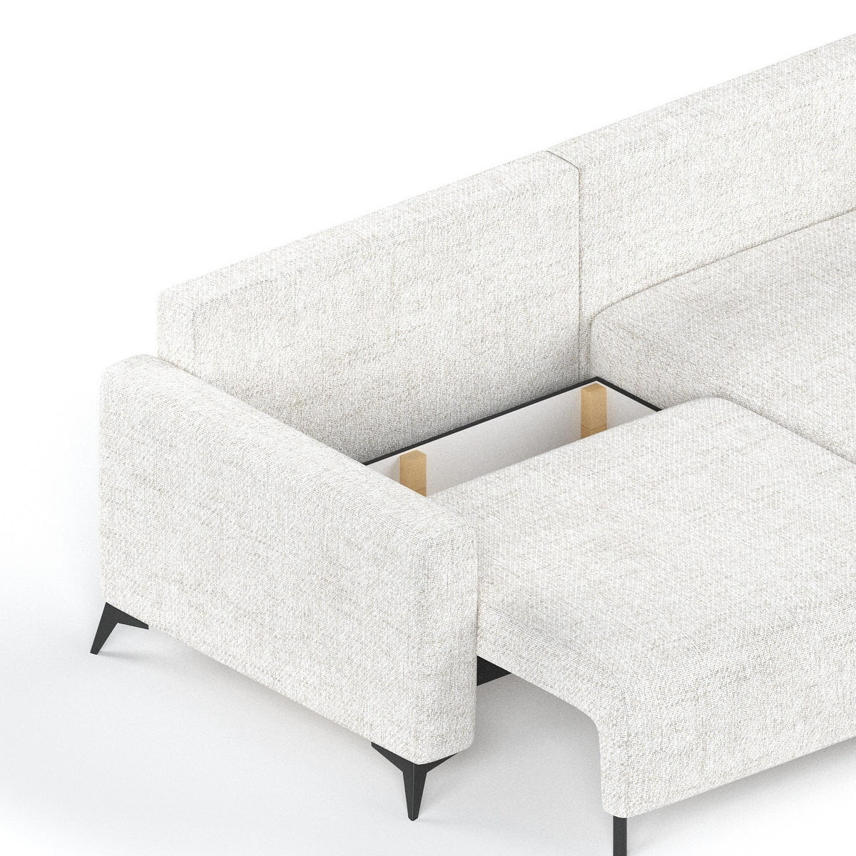 ECKSOFA NUVIO mit Schlaffunktion Creme im Neve Stoff - Creme/Schwarz, Holz/Holzwerkstoff (239/148cm) - AltaBeds