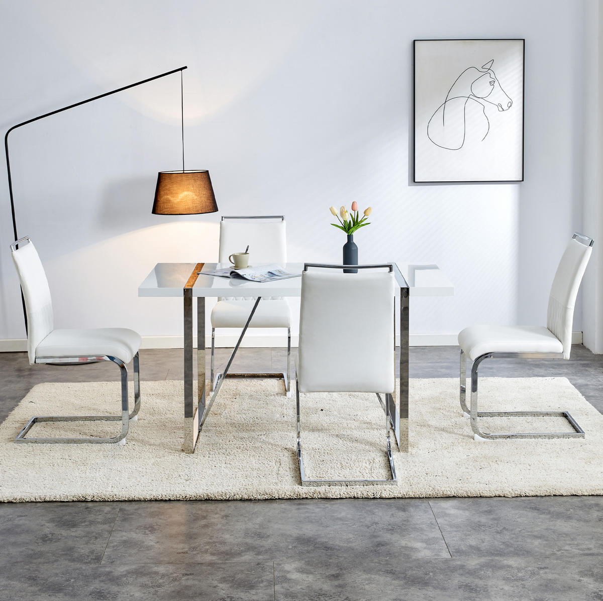 STUHL 4er-Set gepolstert mit Metallgestell Weiß - Weiß, Metall (48/95/42.2cm) - Meubliv
