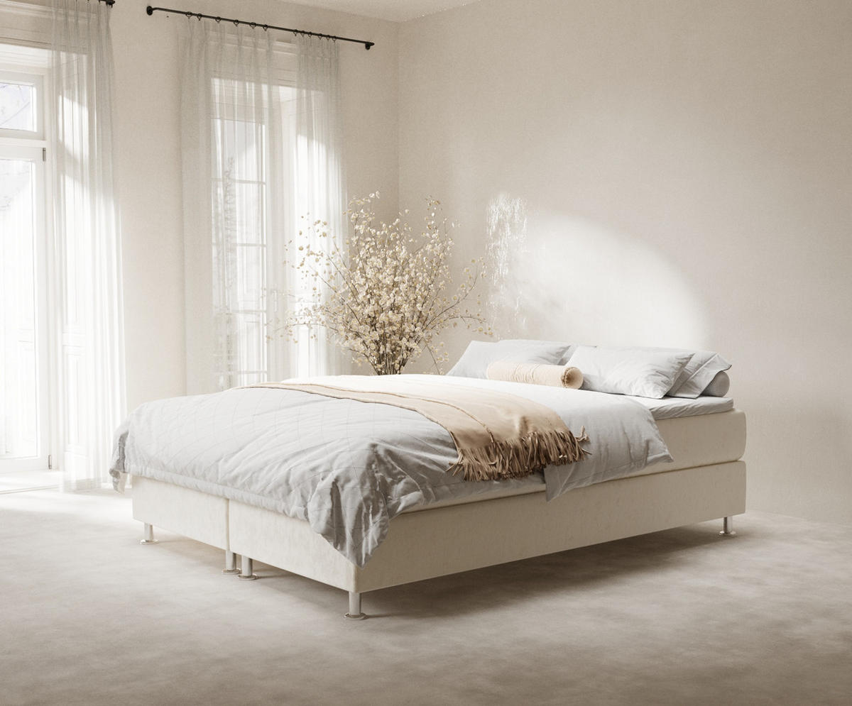 BOXSPRINGBETT Sub Creme 160/200 cm mit Latex-Topper - Silberfarben/Creme, Holz/Holzwerkstoff (160/200cm) - Maison de Reve