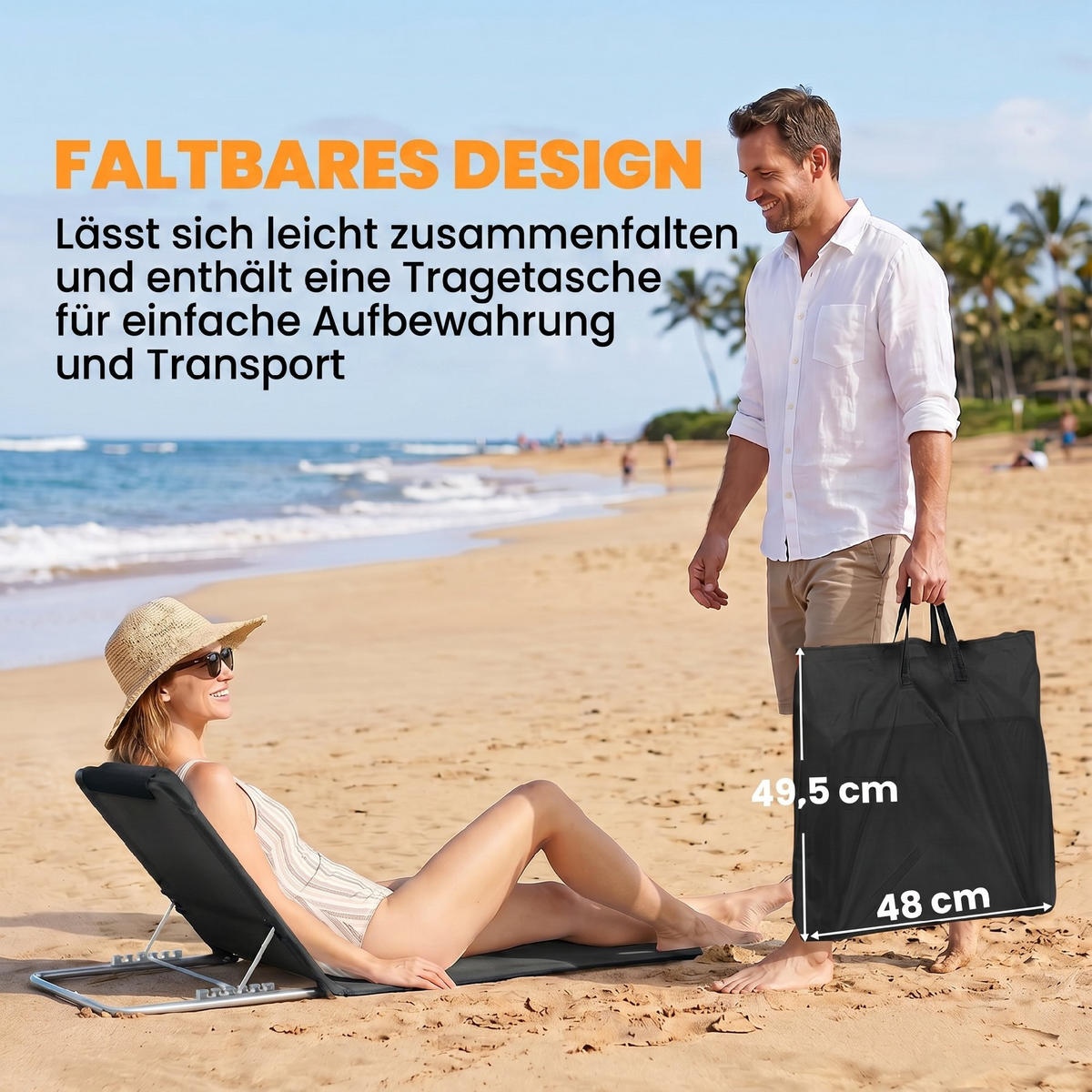 HÖHENVERSTELLBARE STRANDLIEGE, 134 x 48 x 33-43 cm, Stahl, Schwarz - Schwarz, Kunststoff (48/43/134cm) - Outsunny