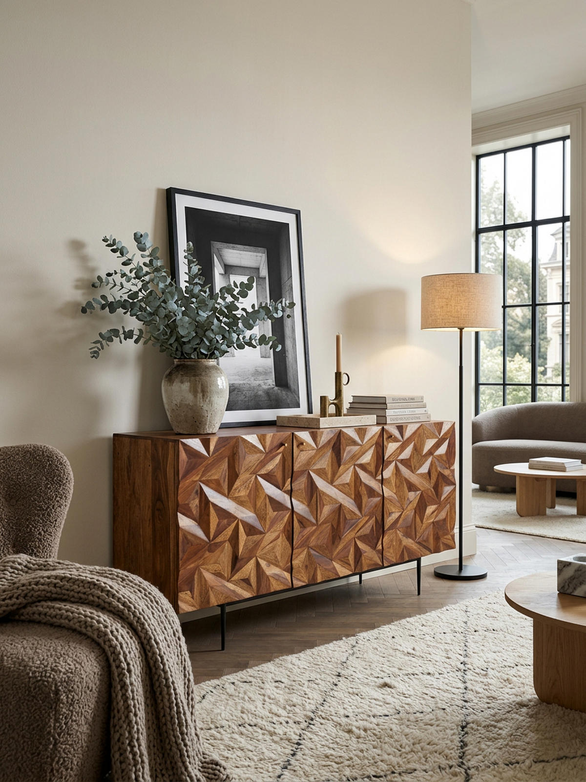 SIDEBOARD – "Metallux", Massivholz, braun, 3D-Oberfläche, modern - Schwarz/Braun, Holz/Metall (144/72/47cm) - KADIMA DESIGN