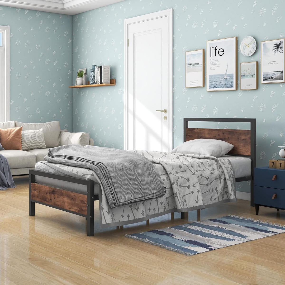 BETT 90/200 cm Schwarz Bettgestell aus Metall im Vintage-Design - Schwarz, Metall (90/200cm) - OKWISH