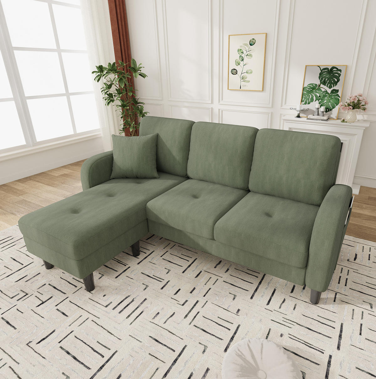 SOFA modular 166 x 118 x 77 cm Cord Green 3-Sitzer - Grün, Holz (118/166cm) - Meubliv
