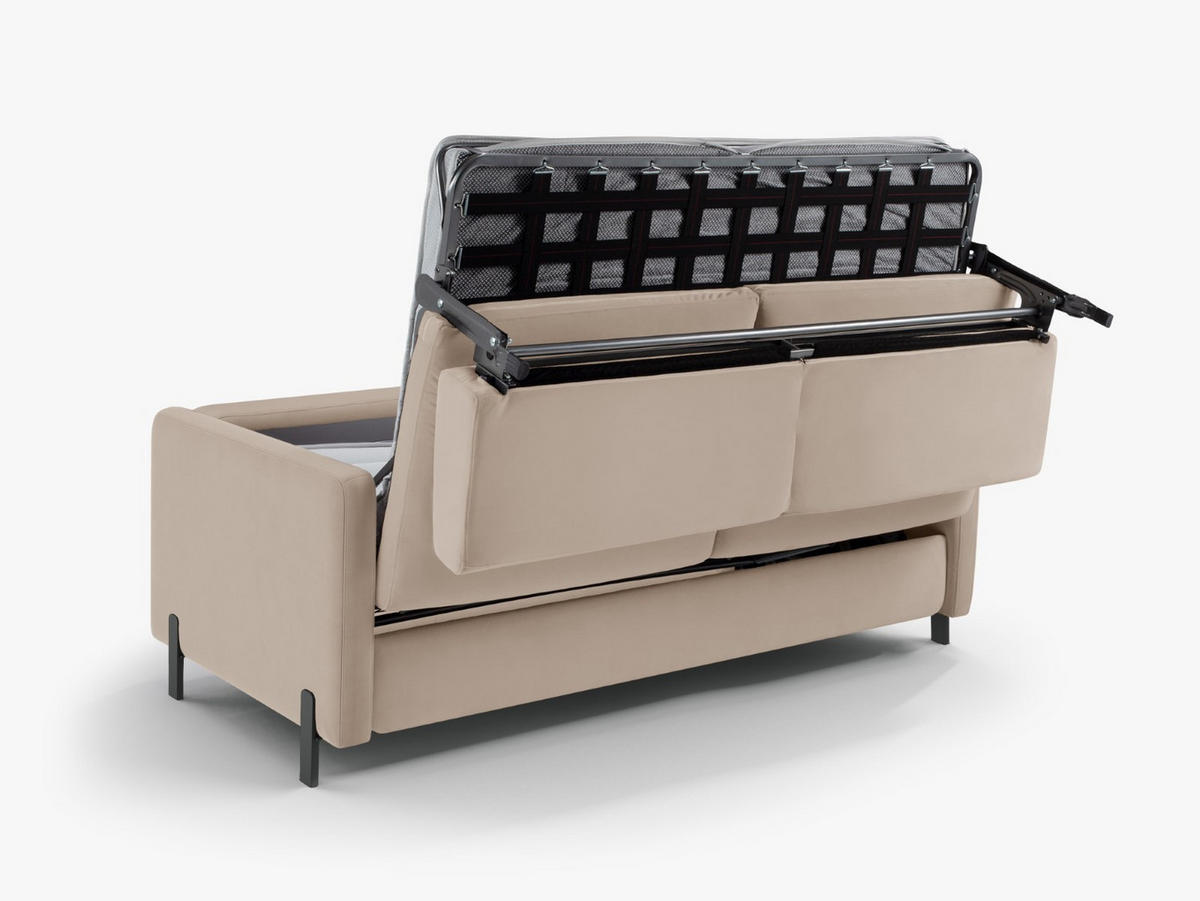 AUSKLAPPBARES-SOFA Gloria aus Samt beige 3 Sitzplätze - Beige, Textil (102/80/202cm) - Micadoni