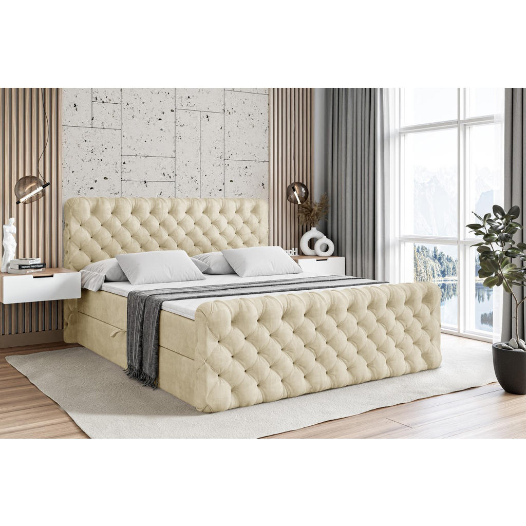 Thumbnail - Altdecor Boxbett, Beige, Holzwerkstoff, Höhe ca. 20 cm, 200x200 cm, Schlafzimmer, Betten, Boxspringbetten