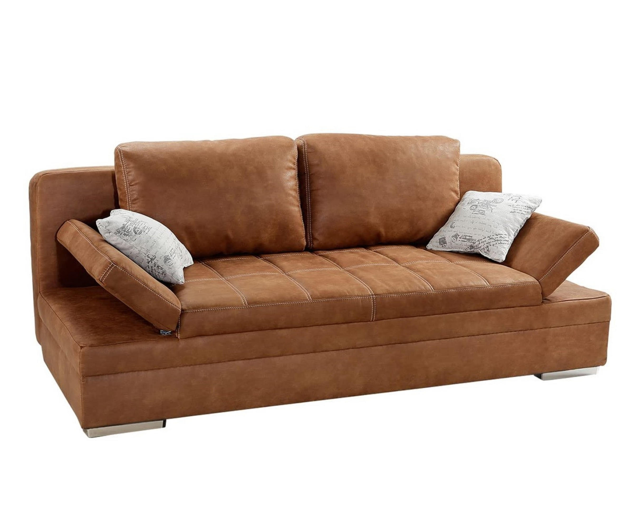 SCHLAFSOFA mit Bettkasten, Wellenfederung, Armlehnen verstellbar B200/T100/H84 cm, Liegefl.148x200 cm, Antikleder-Optik Mikrofaser Braun Curry / 15117 - Currygelb/Chromfarben, Textil/Metall (200/84/100cm) - luma-home