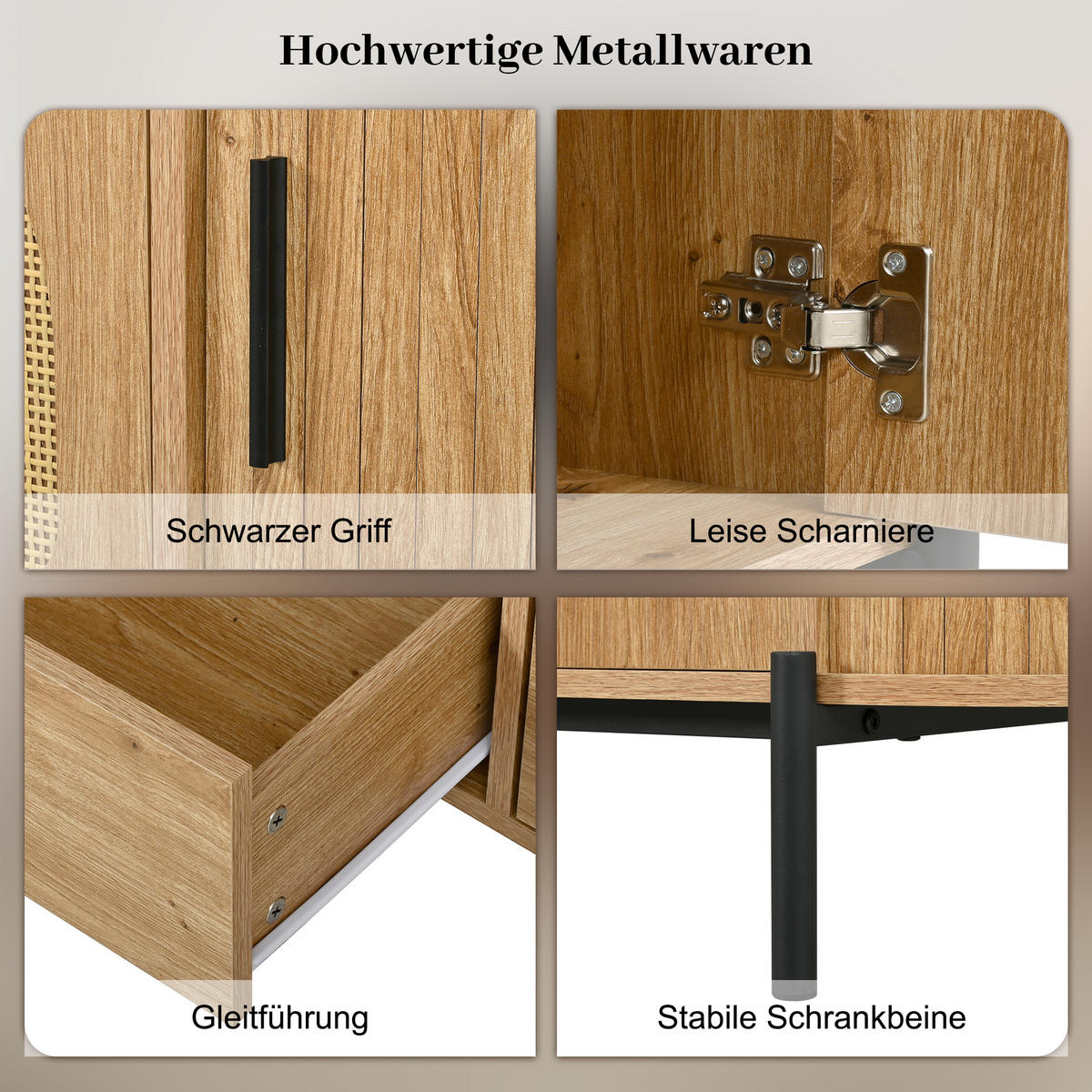 TV-SCHRANK Oval Rattan Schiebetüren Metallbeine modern - Naturfarben, Holzwerkstoff (40/49.5/200cm) - FLIEKS