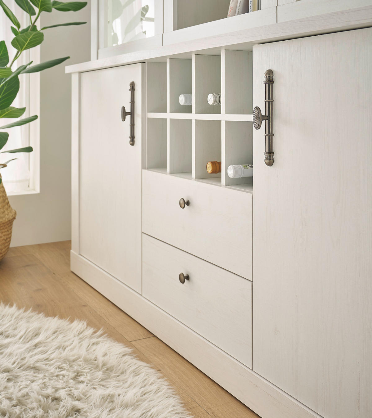 BUFFET weiß Pinie Landhaus, Buffetschrank mit Soft-Close und Beleuchtung - Weiß, Holzwerkstoff/Kunststoff (184/205/44cm) - Furn.Design
