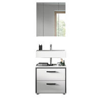 BADMÖBEL-SET 2-teilig weiß Hochglanz, grau, Badkombination 60 x 190 cm - Weiß Hochglanz/Schwarz, Glas/Holzwerkstoff (60/190/37.5cm) - Inn.Furn