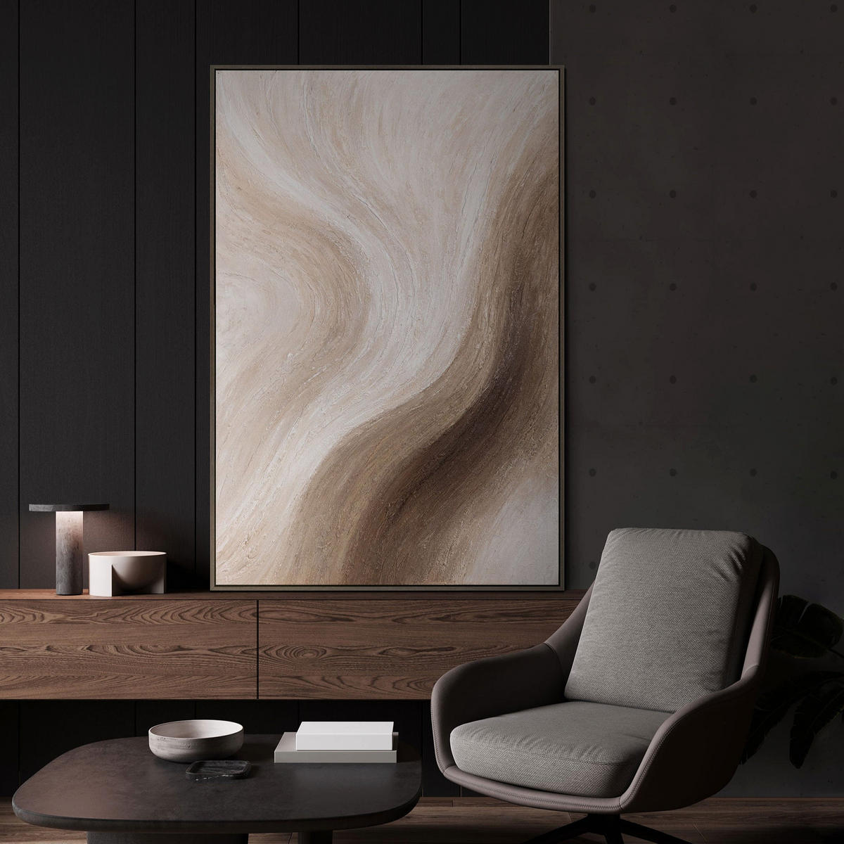 GEMÄLDE Wüstes Flüstern Schattenfugenrahmen Eichefarben 140x100 cm - Eichefarben, Holz (140/100cm) - YS-art gallery