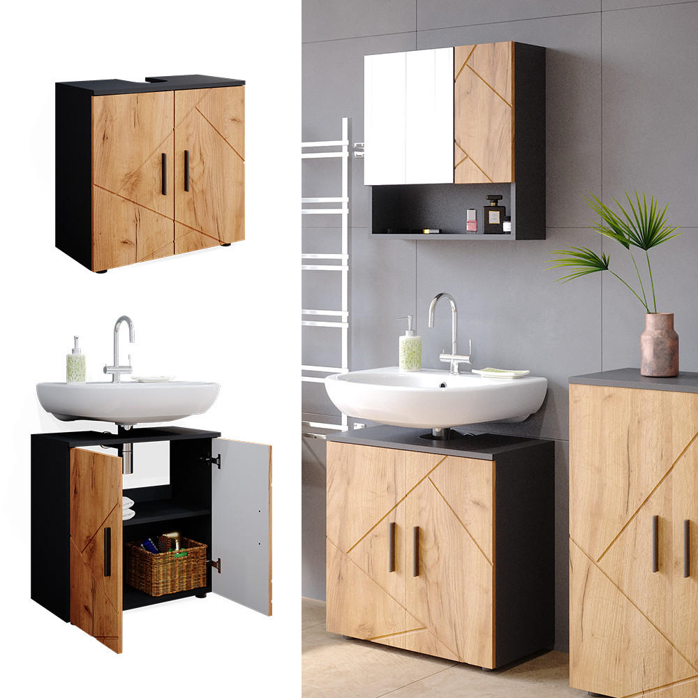 WASCHBECKENUNTERSCHRANK Irma Goldkraft Eiche/Anthrazit 60 x 59 cm - Eiche Wotan, Holzwerkstoff (60/59/30cm) - Vicco
