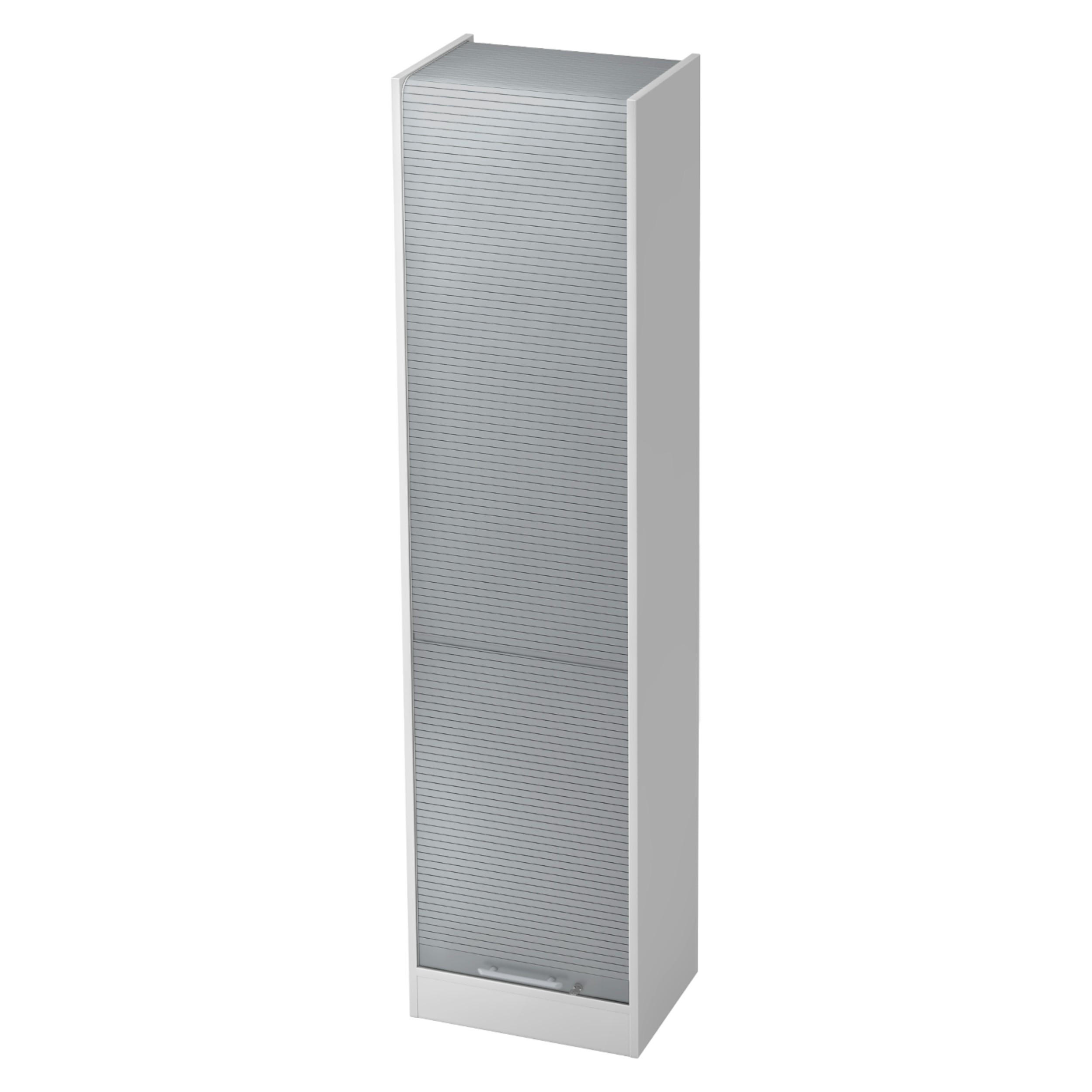 ROLLLADENSCHRANK - 5 Ordnerhöhen 40/50/200,4 cm in Weiß/Silberfarben Relinggriff (Kunststoff) - Silberfarben/Weiß, Holzwerkstoff (50/200.4/40cm) - bümö
