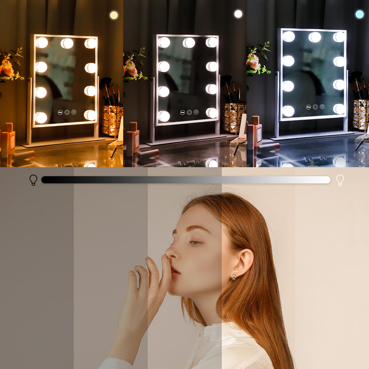 SCHMINKSPIEGEL mit LED-Beleuchtung weiß 25/30 cm - Weiß, Metall (25/30/3cm) - VANITII