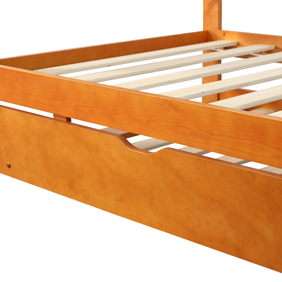 BETT 90/200 cm & 90/190 cm in Natur mit Ausziehbett und abgerundetem Kopfteil Holzdesign - Naturfarben, Holzwerkstoff (90/200cm) - STILVORA
