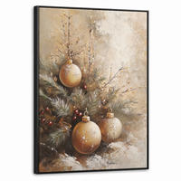LEINWAND Bilder mit Rahmen - Weihnachten - Kugeln - Beige - Gold - 60x80 - Goldfarben, Textil (60/80cm) - MuchoWow