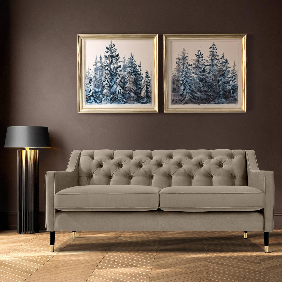 2-SITZER-SOFA NOMUS gesteppt, Beige - Wengefarben/Beige, Holzwerkstoff (170/78/80cm) - KONSIMO®