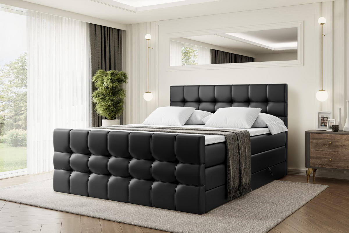BOXSPRINGBETT BERO-Z KING - 120 x 200 - H3/H4 - Schwarz Hochglanz - Schwarz Hochglanz, Holzwerkstoff (120/200cm) - ALTDECOR