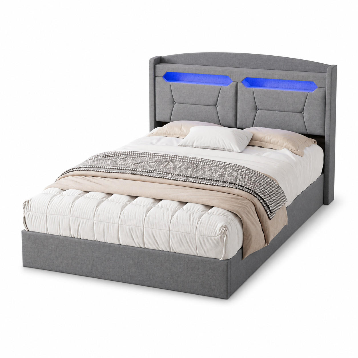POLSTERBETT 140/200 cm mit Stauraum & LED‑Beleuchtung, gepolstertes Kopfteil mit USB‑Ladestation, graues Stoffbett mit Bettkasten für Schlafzimmer - Anthrazit, Holz/Metall (140/200cm) - Joyfair