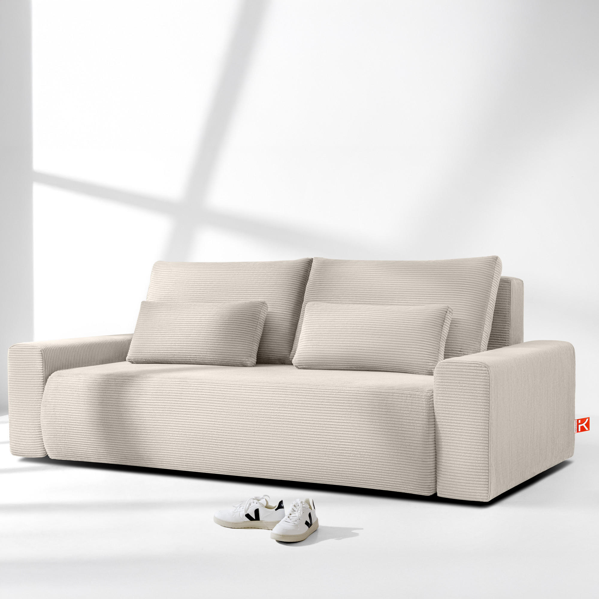 3-SITZER SCHLAFSOFA MOLLIS, Corduroy, Cremig - Creme, Holz/Holzwerkstoff (250/93/108cm) - KONSIMO®