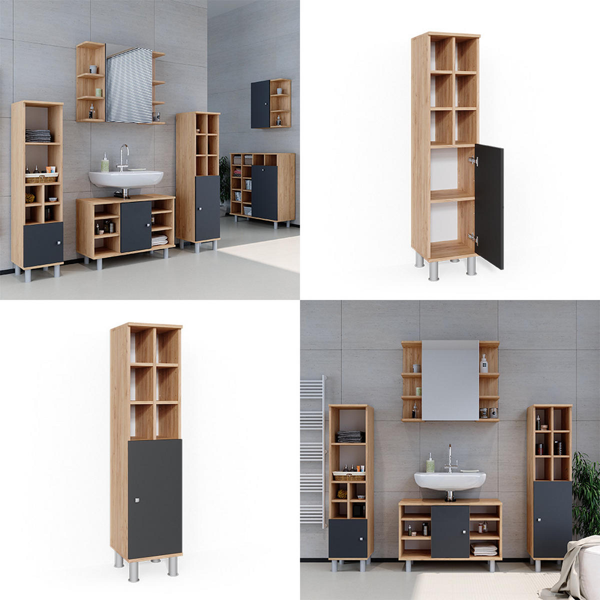 MIDISCHRANK Fynn Anthrazit 30 x 130.6 cm große Tür - Anthrazit, Holzwerkstoff (30/130.6/30cm) - Vicco