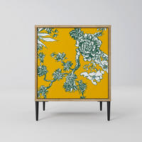 SIDEBOARD YELLOW CHINOISERIE, Eichefarben, 57,5x42x72,5 cm, Schwarze Metallfüße - Eichefarben/Multicolor, Holzwerkstoff/Metall (57.5/72.5/42cm) - SpaceRebels