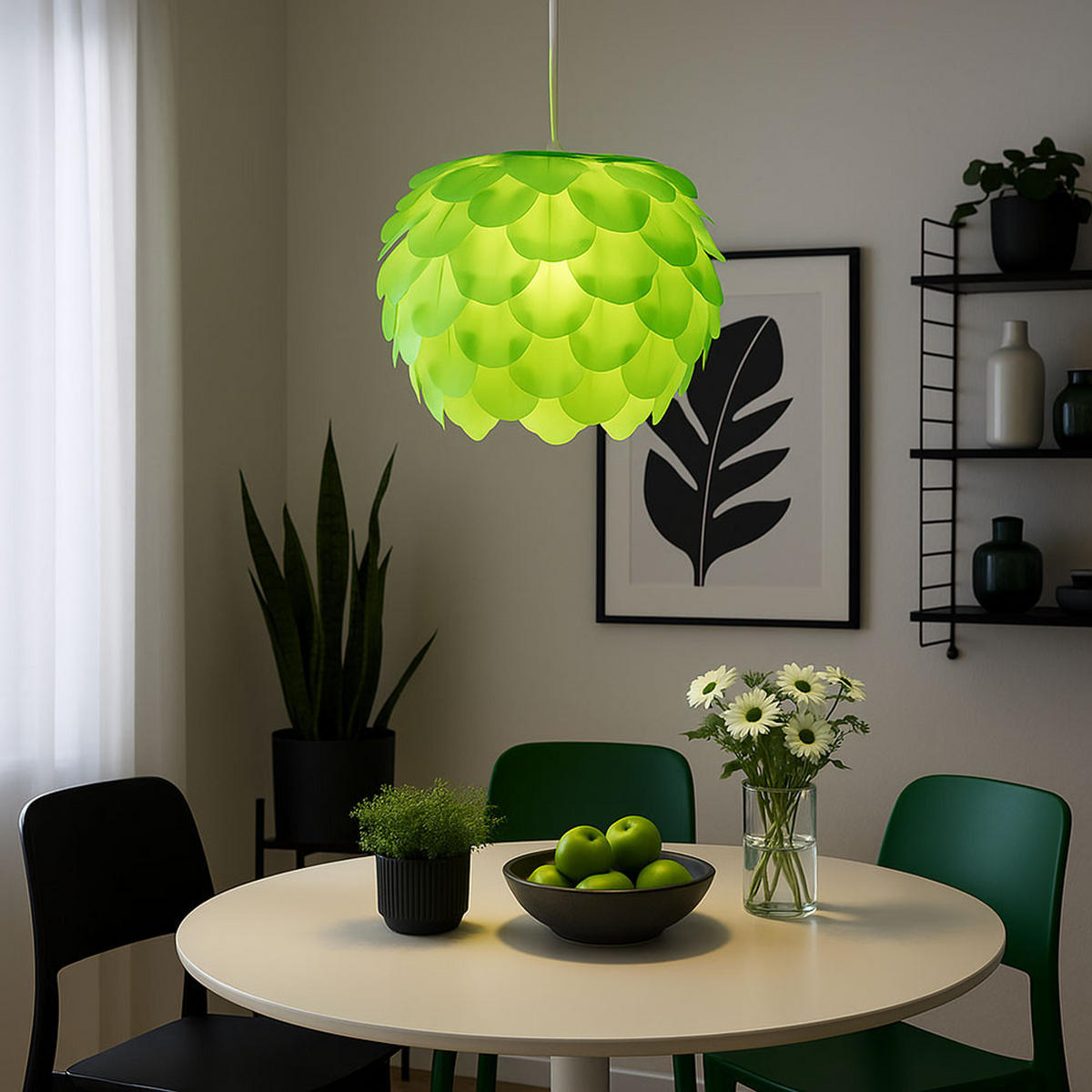 HÄNGELEUCHTE Stahl Grün Blätteroptik - Grün, Metall (42/42/110cm)