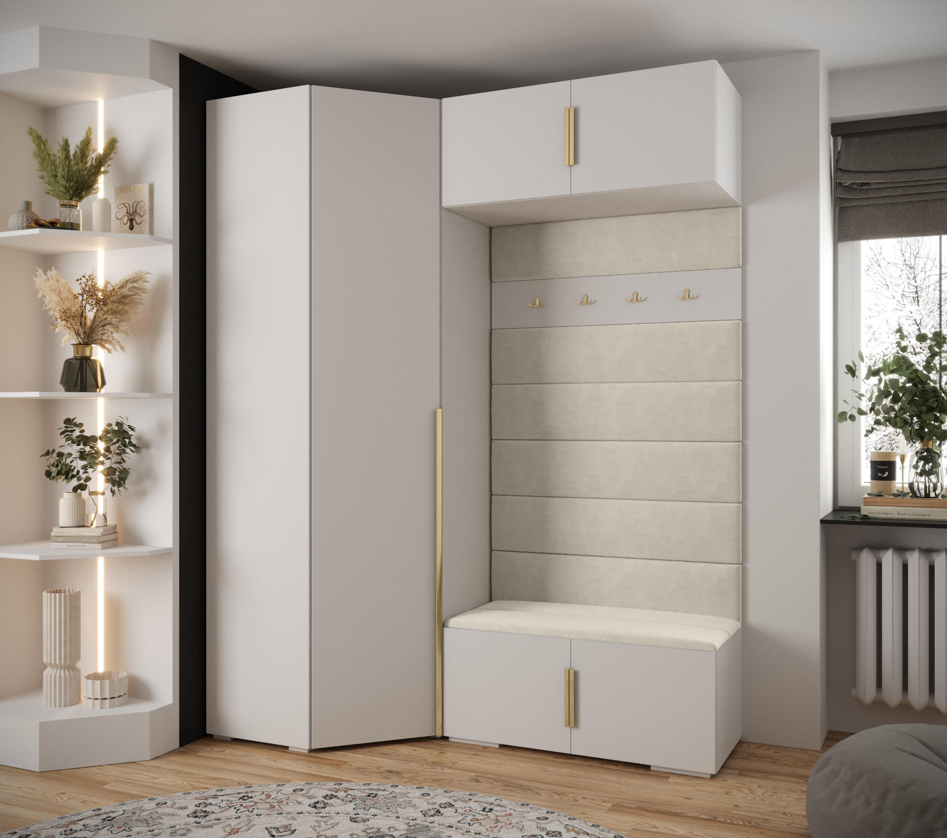 GARDEROBEN-SET 236,7/181,7/47 - Beige/Goldfarben, Holz/Metall (181.7/236.7/47cm) - Abiks Möbel