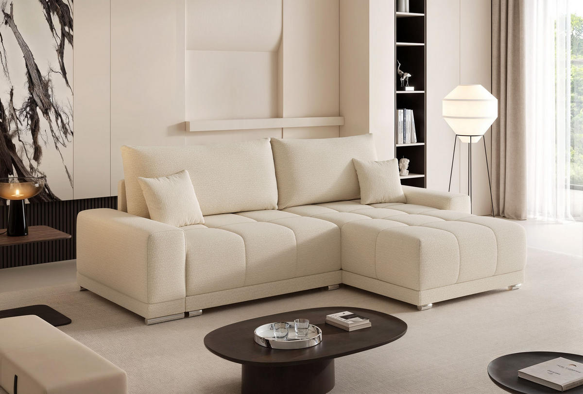 ECKSOFA TARA mit Schlaffunktion und Bettkasten Creme - Creme, Holzwerkstoff/Kunststoff (250/160cm) - Idohome