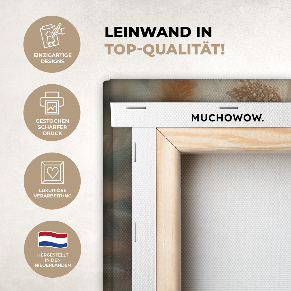 LEINWANDBILD Löwe - Wildtiere - Pflanzen - Natur - Blumen Groß 140x90 cm - Beige, Textil (140/90cm) - MuchoWow