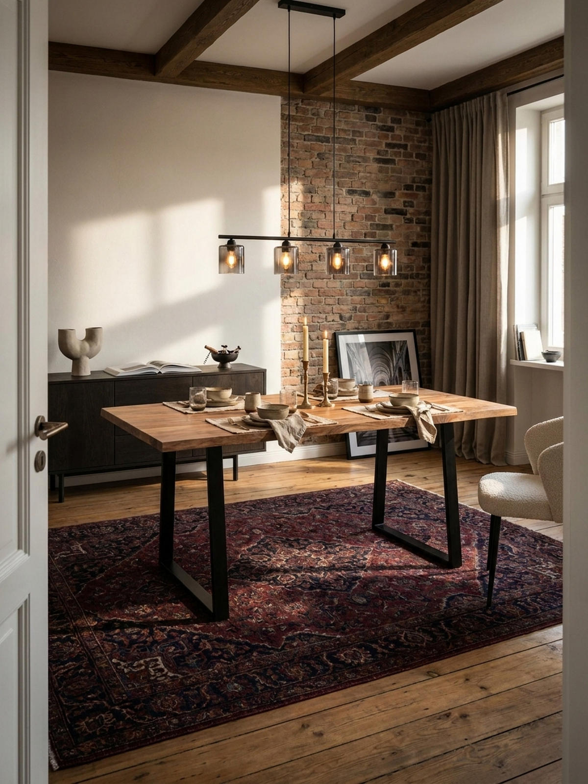 ESSTISCH Massivholz Baumkante Schwarz Metall Handgefertigt TARN, Goldbraun-Schwarz 180x90x76 cm - Schwarz/Braun, Holz (90/180/76cm) - KADIMA DESIGN