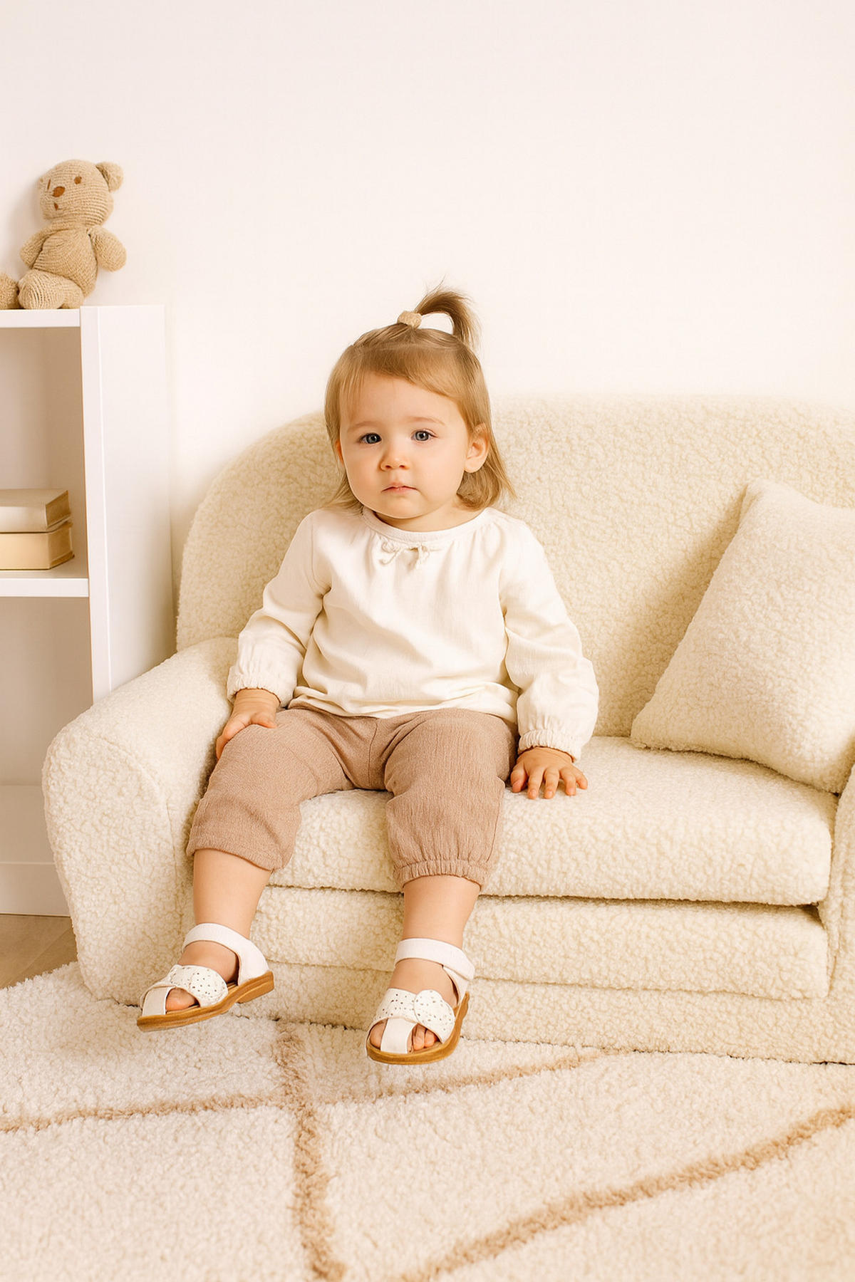 MINI-SOFA David - Ausklappbares Kindersofa aus Teddystoff in beige - Beige, Textil (78/45/104cm) - Fortisline