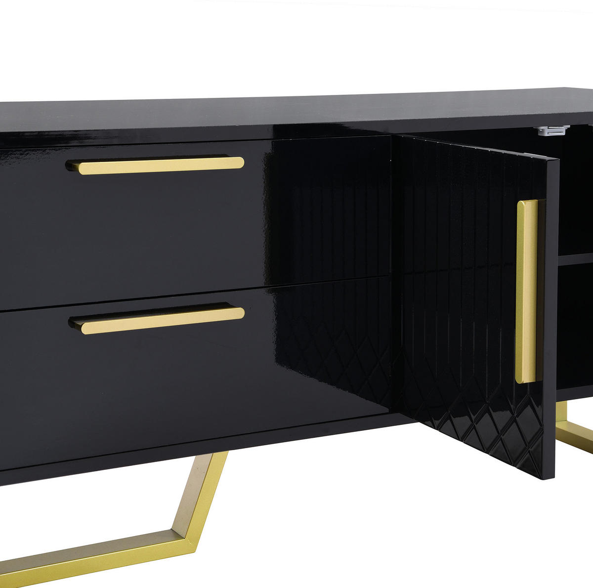 TV-SCHRANK aus MDF 170x40x53,5 cm Schwarz mit 4 Türen, Kabeldurchlässen und Hochglanzoberfläche - Schwarz, Holzwerkstoff (170/53.5/40cm) - Modfu