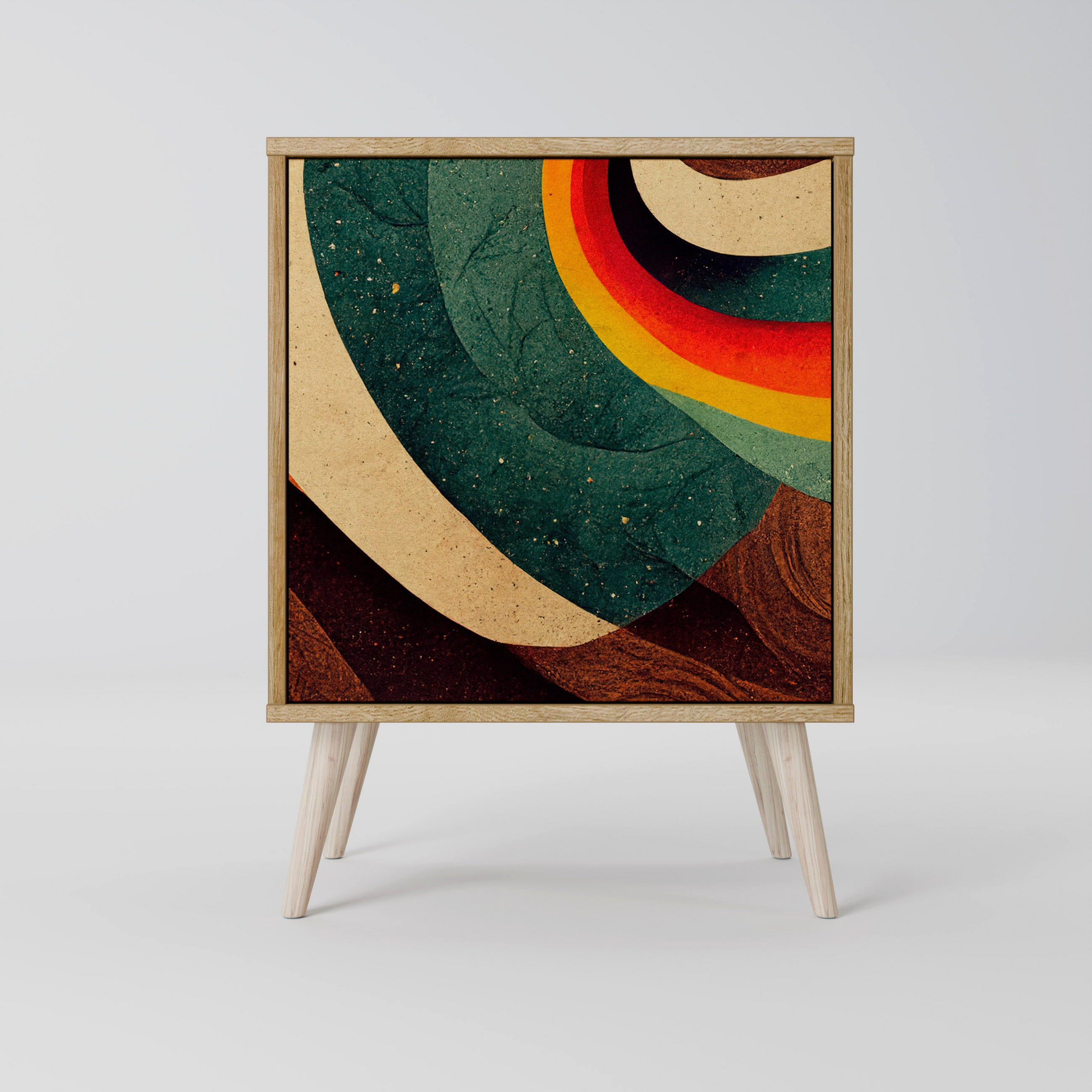 SIDEBOARD COLORFUL STRANDS, Eichefarben, 57,5x42x77,5 cm, Schräge Buchenholzfüße - Eichefarben/Buchefarben, Holzwerkstoff/Buchenholz (57.5/77.5/42cm) - SpaceRebels