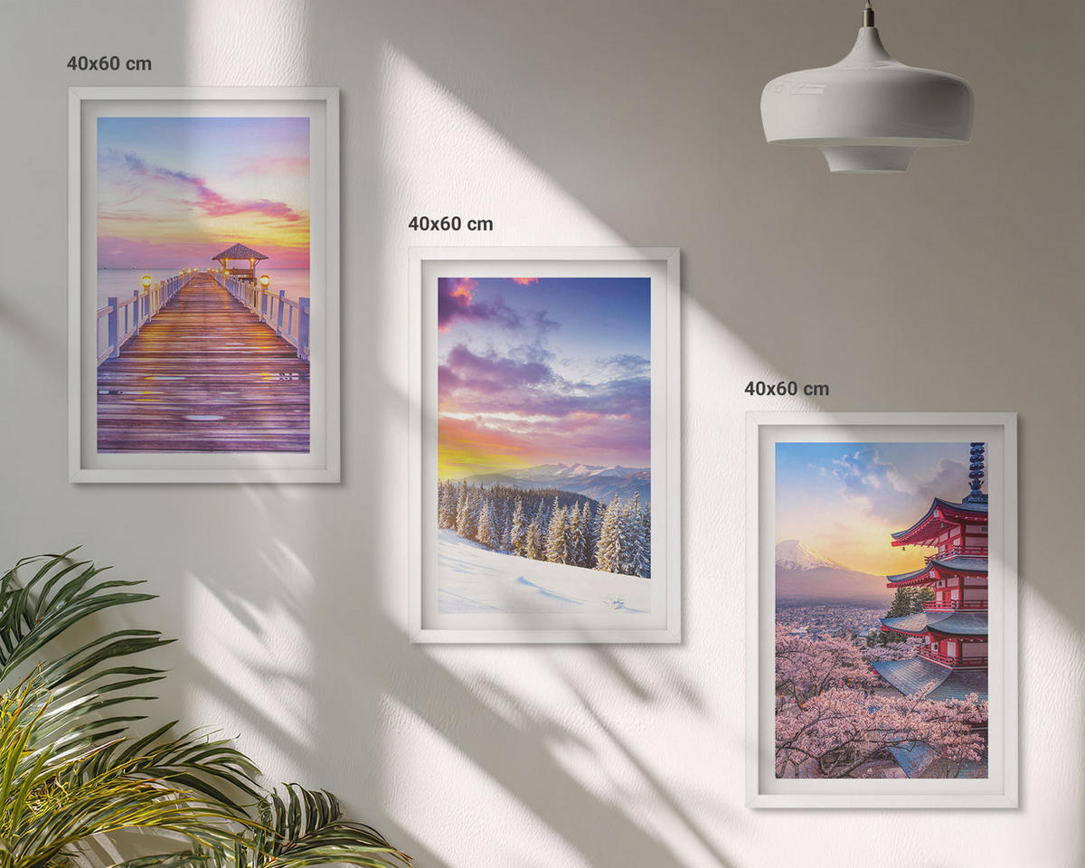 BILDER SET 3er Set - 40x60 cm Weißer Rahmen - Romantische Himmelslandschaften - Weiß, Kunststoff (40/60cm) - TULUP