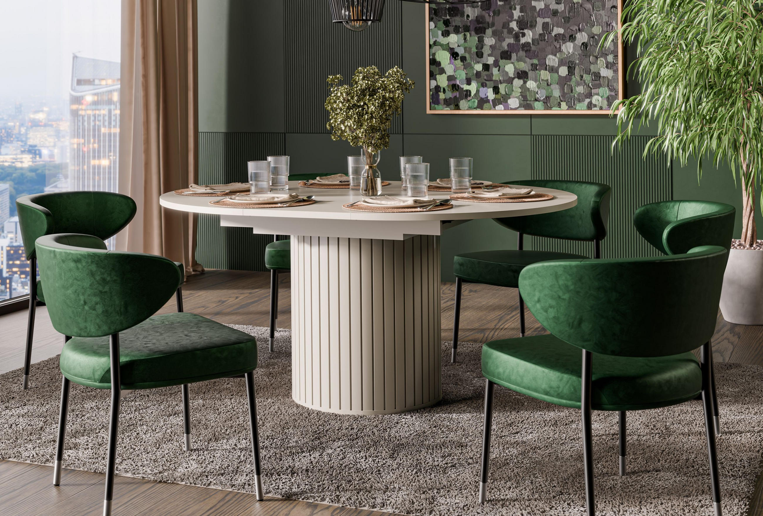 ESSTISCH rund Cashmere ausziehbar - Beige, Holzwerkstoff (120/120/76cm) - designimpex