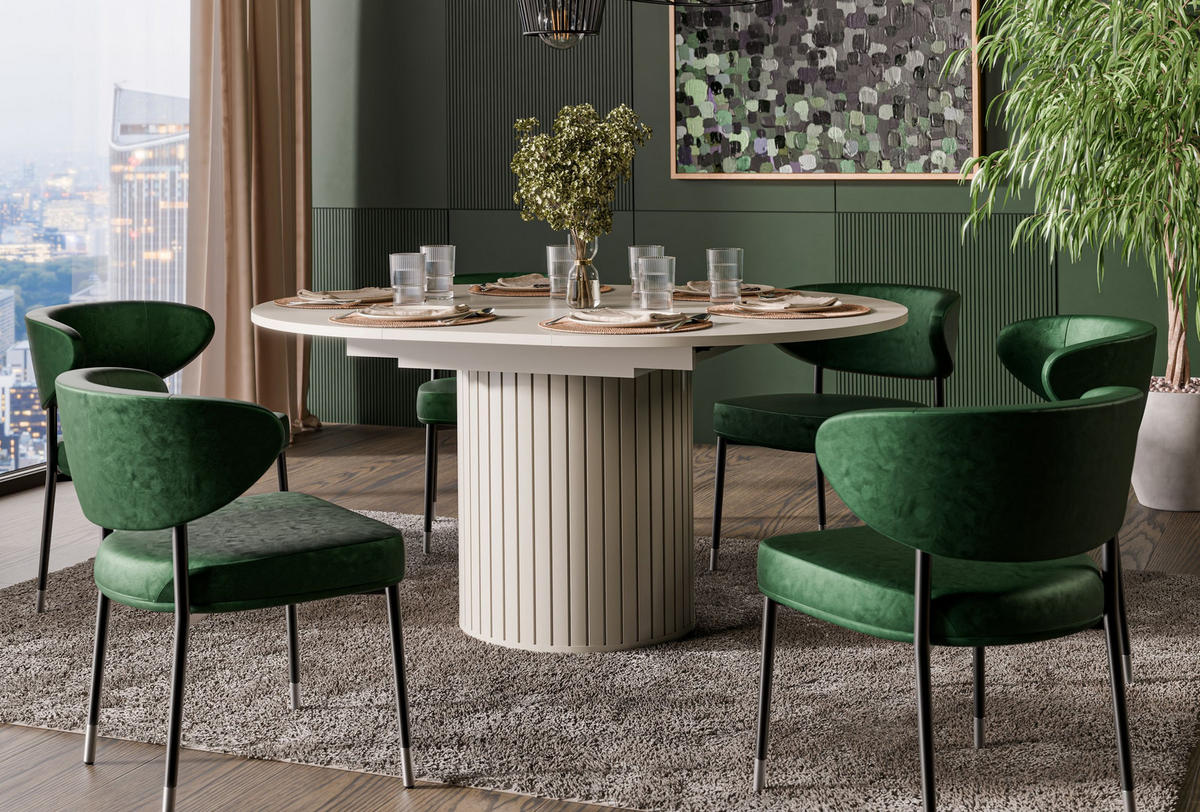 ESSTISCH rund Cashmere ausziehbar - Beige, Holzwerkstoff (120/120/76cm) - designimpex