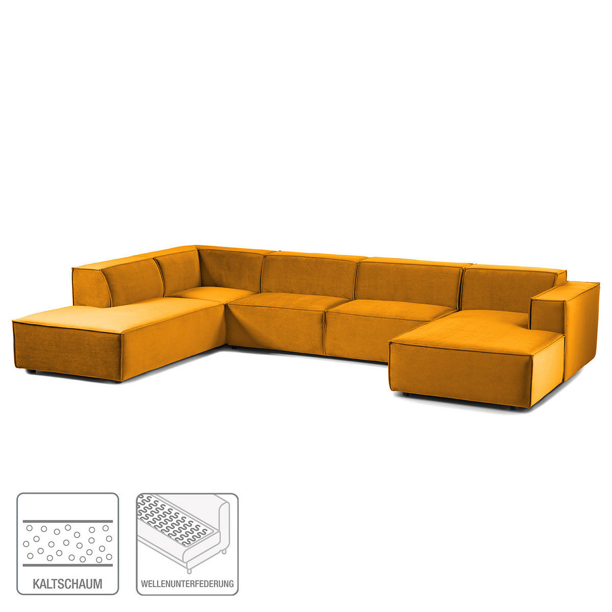 WOHNLANDSCHAFT mit Longchair & Ottomane - Gelb/Schwarz, Kunststoff/Textil (369/70/234cm) - home24