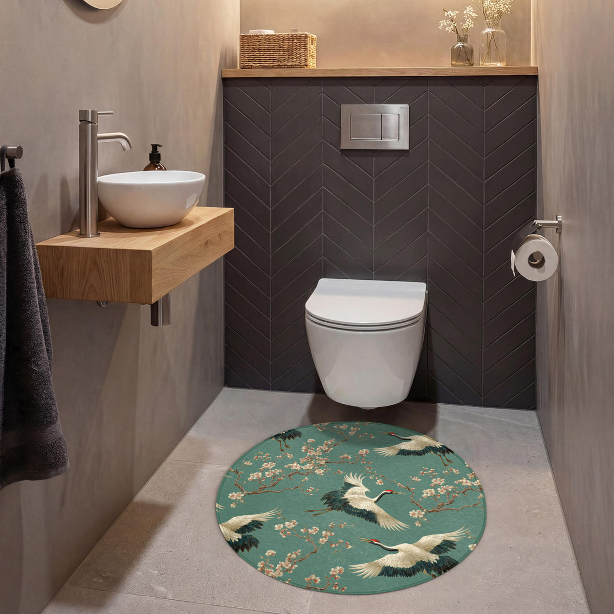 WC-VORLEGER Kirschblüte - Umstandsblumen - Grün Toilettenteppich 70x70 cm - Waldgrün, Kunststoff/Textil (70/70cm) - OnlyWow
