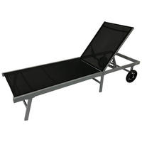 SONNENLIEGE Walton 200cm - mit Rollen - Gestell Aluminium silberfarben, Bespannung Kunstgewebe schwarz - Grau, Metall (78/90/200cm) - TPFGarden