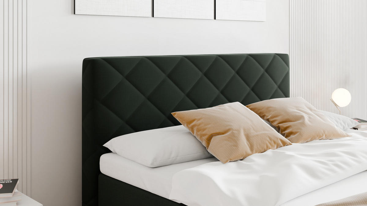 BOXBETT Diamaro 140x200 cm mit Bettkasten und Topper - Dunkelgrün - Grün, Holz (140/200cm) - Panda Möbel