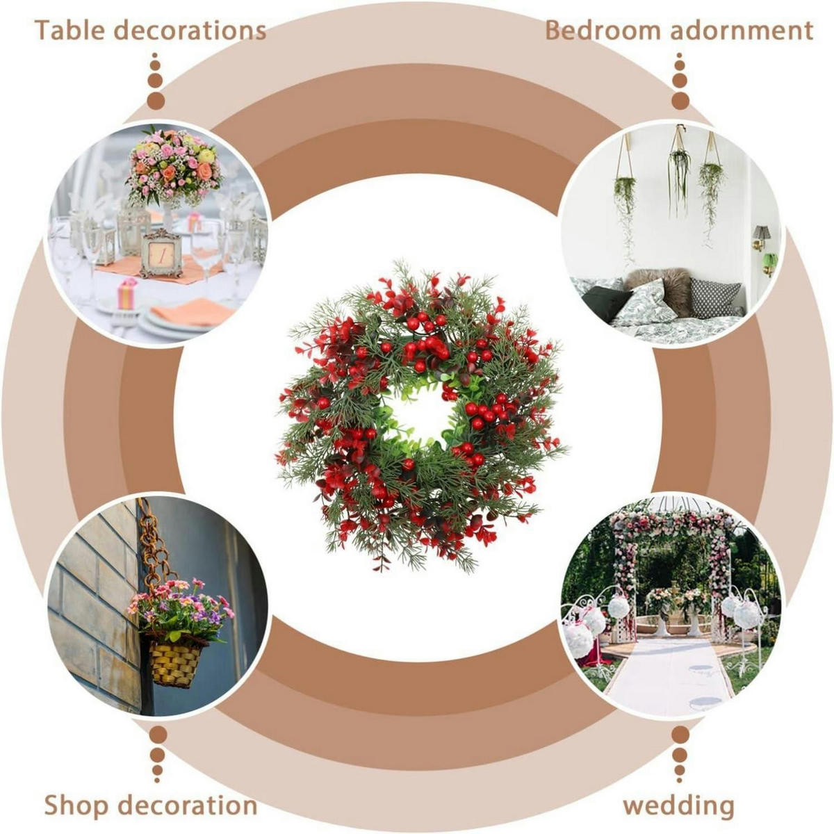 WEIHNACHTSKRANZ mit Beeren und Tannenzweigen - Multicolor, Kunststoff (4cm)