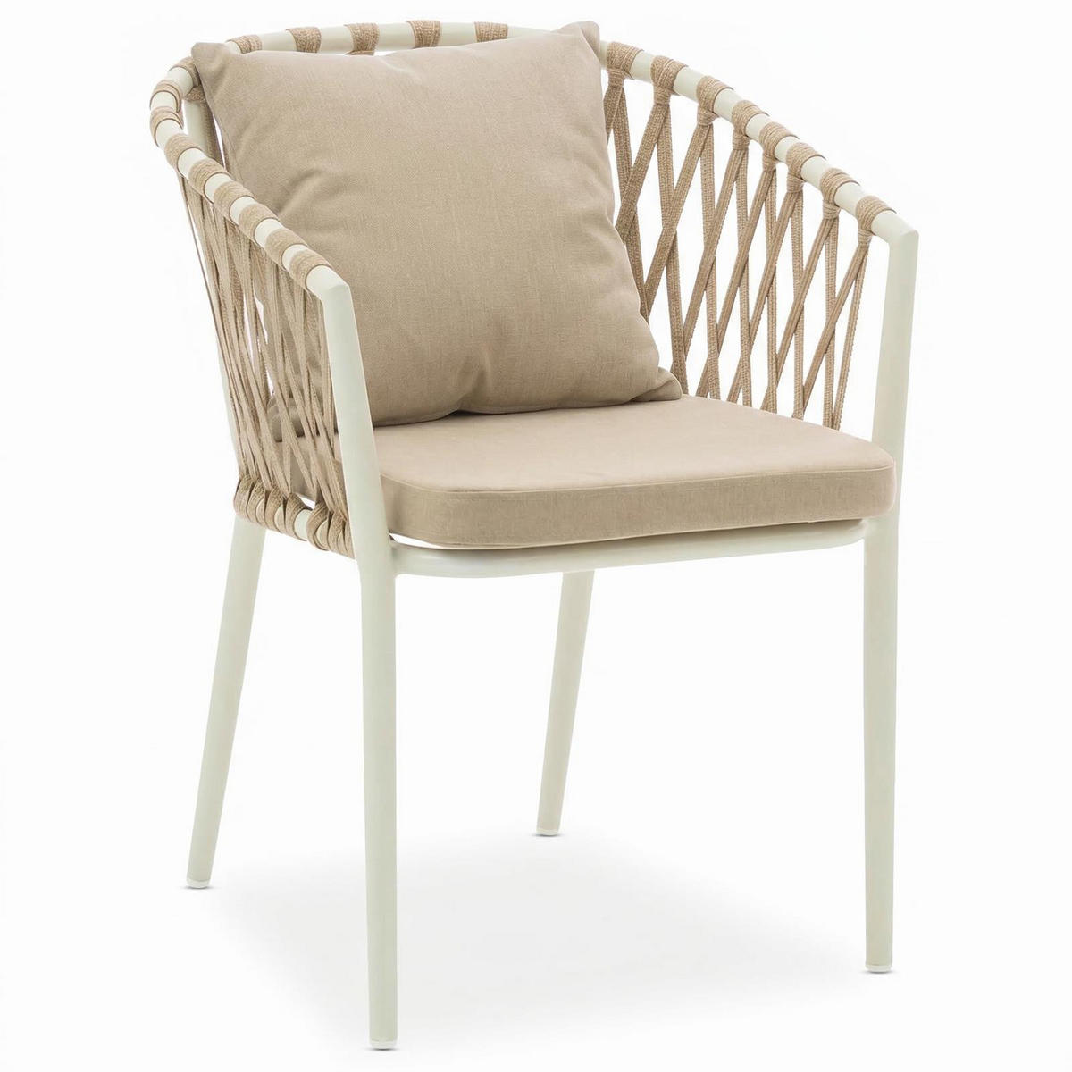 GARTENSTÜHLE SUNNY 6er-Set weiß, champagne - Weiß, Textil/Metall (56/75/62cm) - IDIMEX
